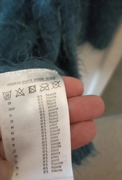 Gilete longo azul pato de malha peluda (efeito angora) – photo 5